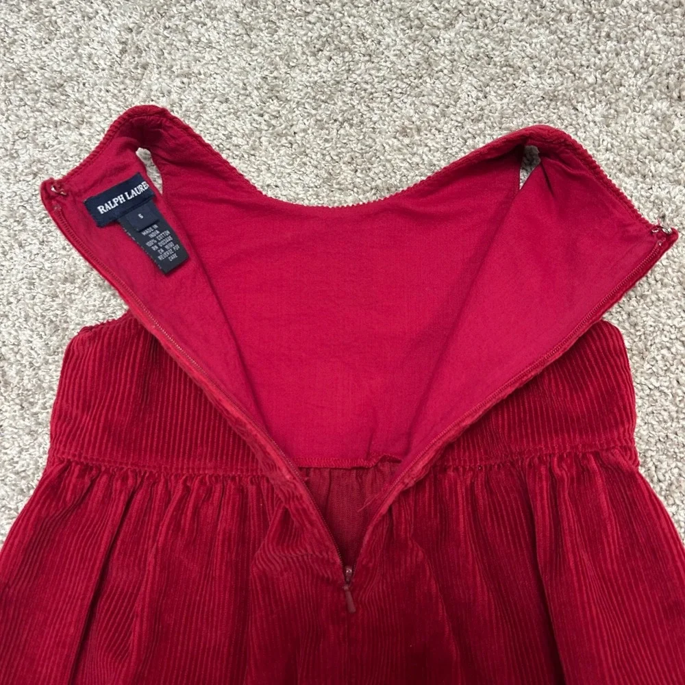 Ralph Lauren GIRLS Corduroy Jumper Dress Size 5 Snowflakes Christmas Holiday Red